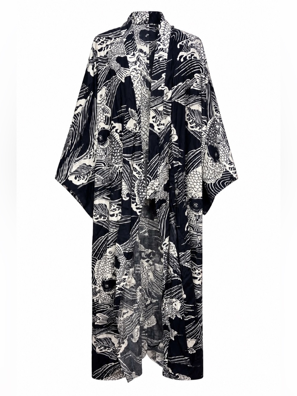 Sakuri Shoji Co - Navy Koi Fish Woodblock Pattern Men's Yukata Kimono *No Belt*